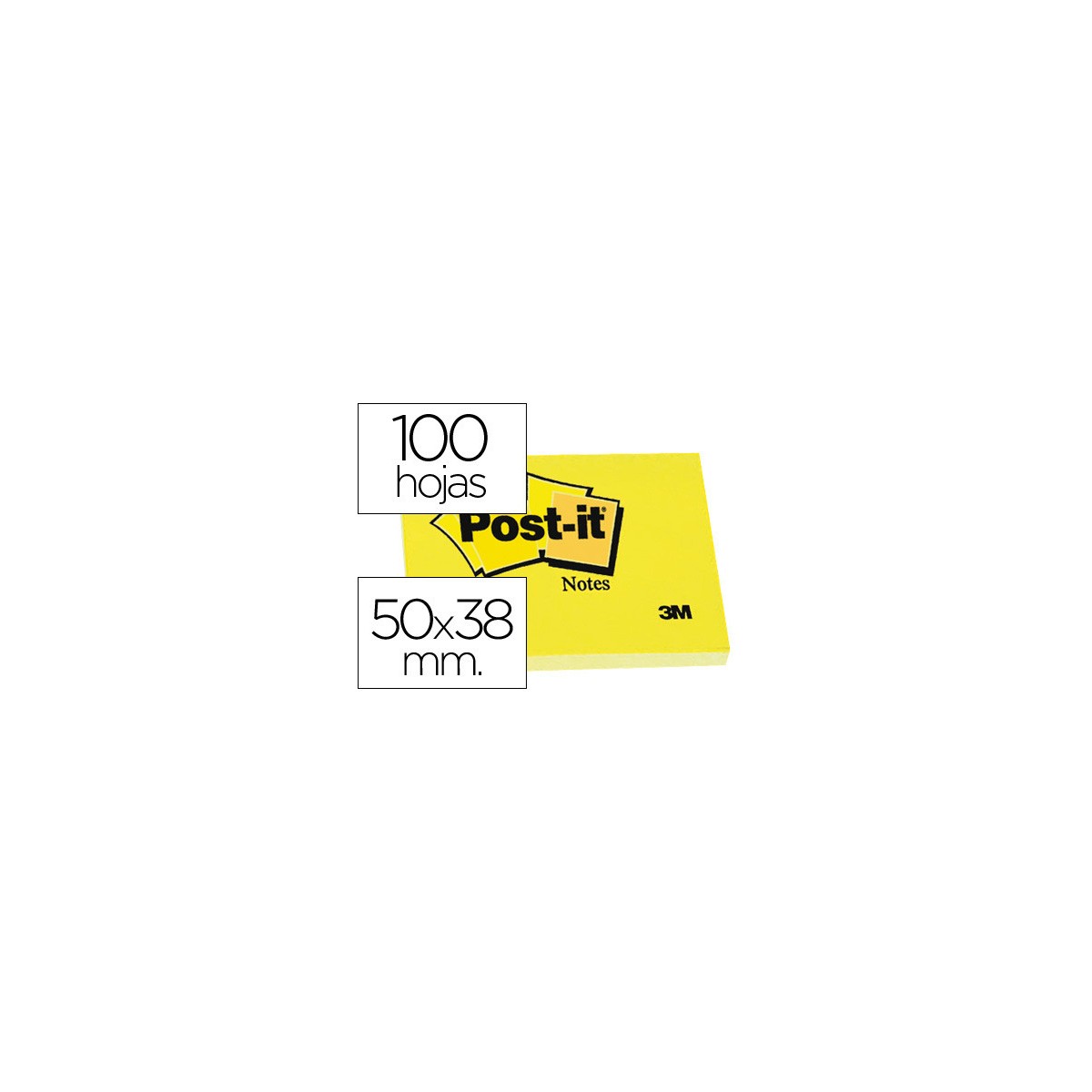 PACK 12 BLOCS 100 HOJAS NOTAS ADHESIVAS 38X51MM CANARY YELLOW SIN ENCELOFANADO INDIVIDUAL 653 E POST IT 7100290163