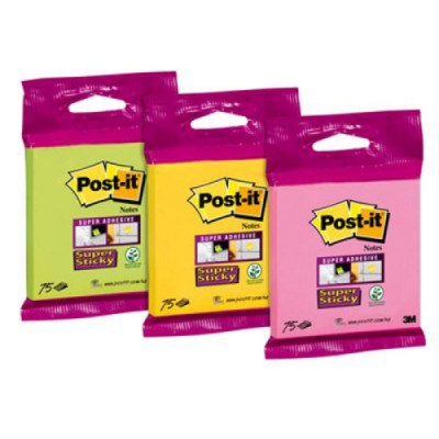 BLISTER BLOC 90 HOJAS NOTAS ADHESIVAS 76X76MM SUPER STICKY COLORES SURTIDOS 6820 SS3N POST IT 7100172224