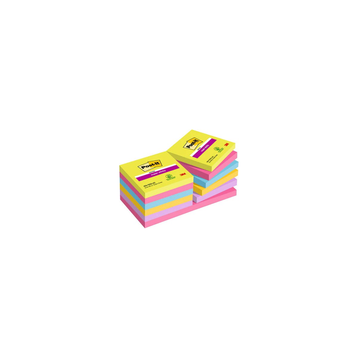 PACK 12 BLOCS 90 HOJAS NOTAS ADHESIVAS 76X76MM SUPER STICKY COLORES SURTIDOS ULTRA 654 12SSUC POST IT 7100290156