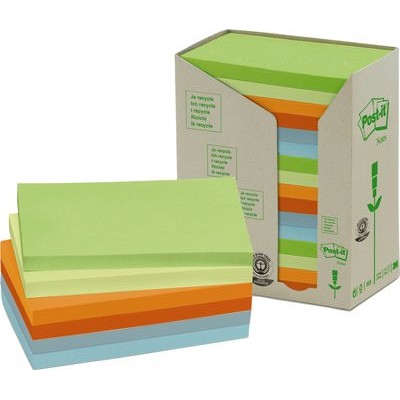 PACK 16 BLOCS 100 HOJAS NOTAS RECICLADAS ADHESIVAS 76X127MM COLORES SURTIDOS PASTEL 655 1RPT POST IT 7100259665