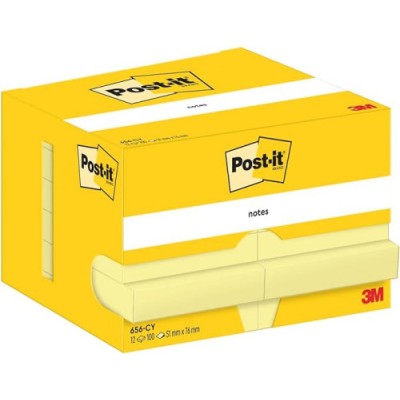 PACK 12 BLOCS 100 HOJAS NOTAS ADHESIVAS 51X76MM CANARY YELLOW CAJA CARToN 656 POST IT 7100290170