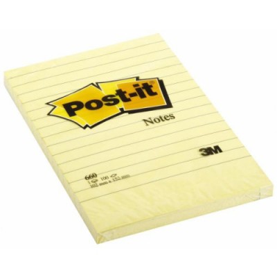 BLOC 100 HOJAS NOTAS GRANDES ADHESIVAS 101X152MM CANARY YELLOW CON LiNEAS 660 POST IT 7100172753