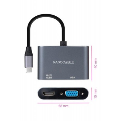 NANOCABLE CONVERSOR USB C M A HDMI H VGA H 4K GRIS 15 CM