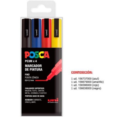 ESTUCHE 4 UDS PC 3M BASIC POSCA UNIBALL 182634672