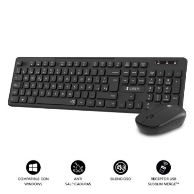 SUBBLIM Teclado Ergonomico y raton Combo Business Slim Silencioso Inalambrico 24G