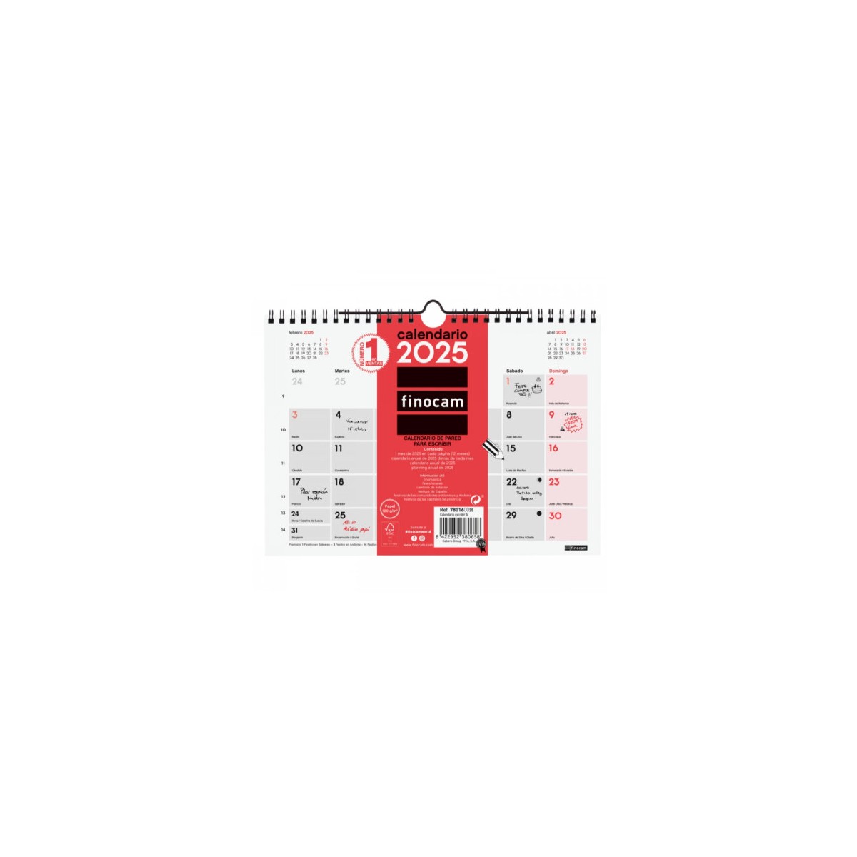 CALENDARIO 2025 NEUTRO PARED ESCRIBIR S 210X150MM FINOCAM 780160025