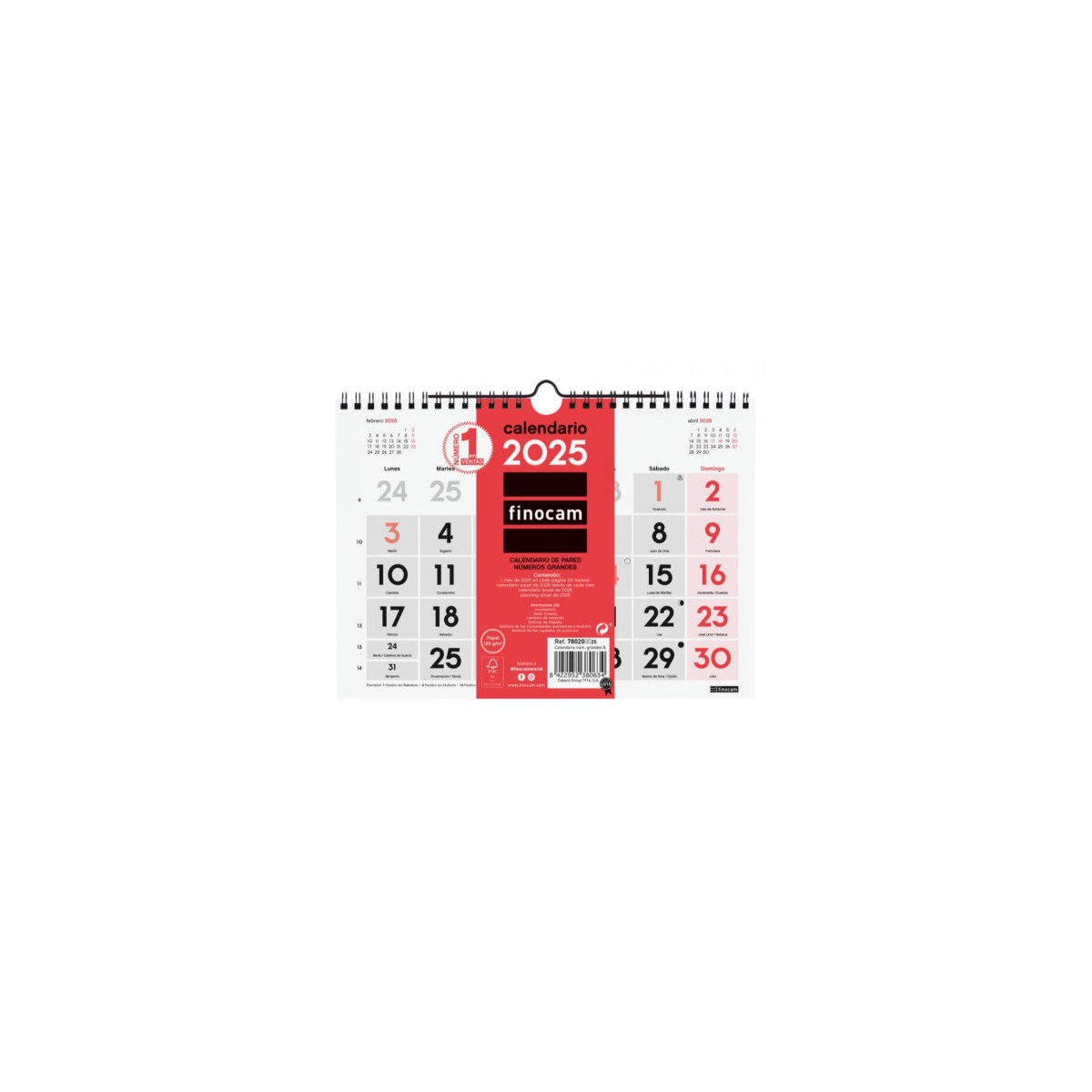 CALENDARIO 2025 NEUTRO PARED NUMEROS GRANDES S 210X150MM FINOCAM 780200025