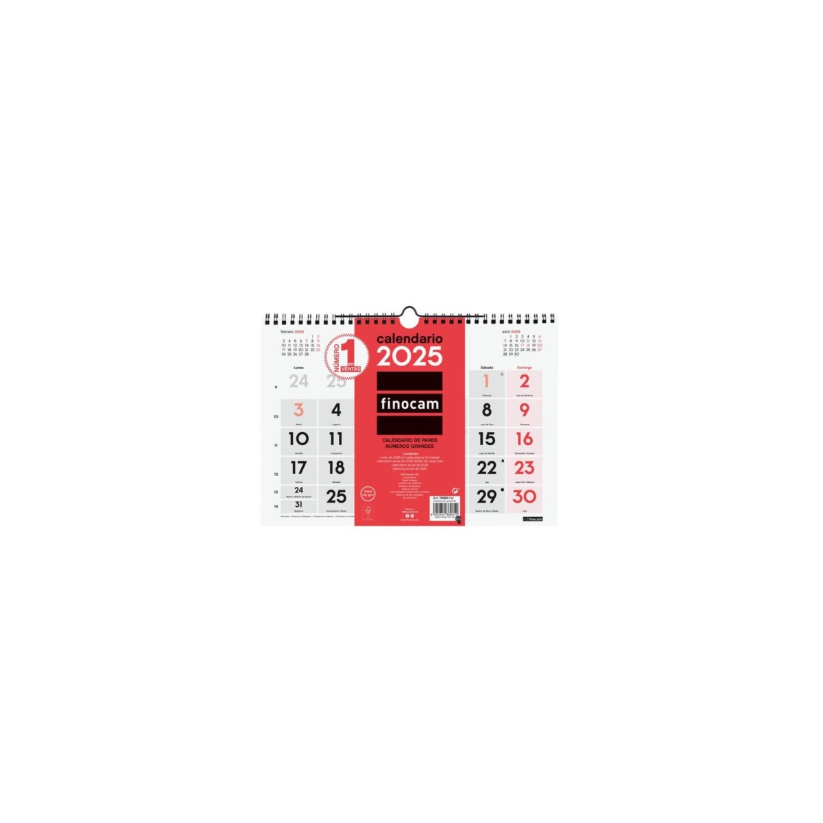 CALENDARIO 2025 NEUTRO PARED NUMEROS GRANDES M 300X210MM FINOCAM 780000025