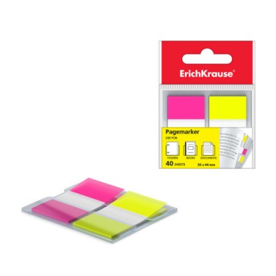 BLISTER 40 MARCAPAGINAS NEON 25X44MM 2 COLORES AMARILLO ROSA ERICH KRAUSE 31181