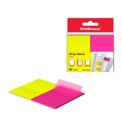 BLISTER 60 MARCAPAGINAS NEON 50X75MM 2 COLORES AMARILLO ROSA ERICH KRAUSE 31180