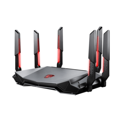 MSI RADIX AXE6600 WIFI 6E TRI BAND router inalambrico Gigabit Ethernet Doble banda 24 GHz 5 GHz Negro Rojo