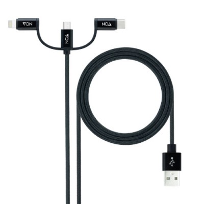 Nanocable Cable USB 3 en 1 Carga Datos USB A a USB C Micro USB Lightning 1 m Negro