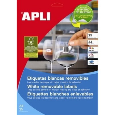 CAJA 100 HOJAS ETIQUETAS BLANCAS REMOVIBLES 970 X 424 MM APLI 3057