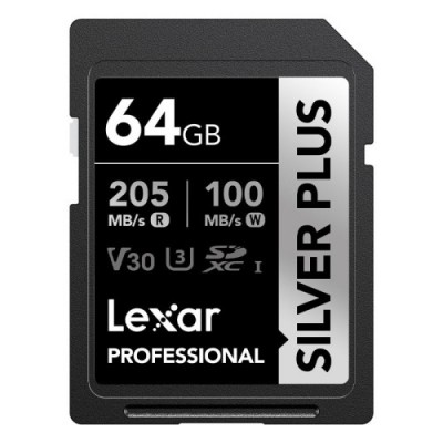 LEXAR 64GB PROFESSIONAL SILVER PLUS SDXC UHS I CARDS UP TO 205MB S READ 100MB S WRITE C10 V30 U3