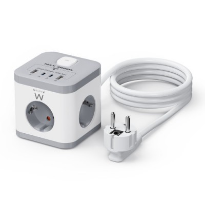 Ewent EW3863 base multiple 15 m 3 salidas AC Interior Gris Blanco