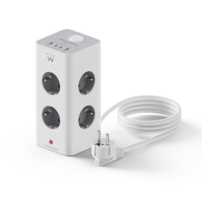 Ewent EW3864 base multiple 2 m 8 salidas AC Interior Gris Blanco