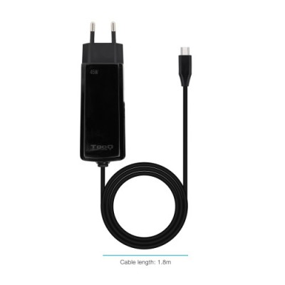 TooQ Cargador de portatil GAN USB C PD 45W Negro