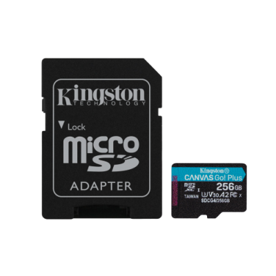 Kingston Technology Tarjeta microSDXC Canvas Go Plus Gen4 de 256 GB 200 MB s A2 U3 V30 y adaptador