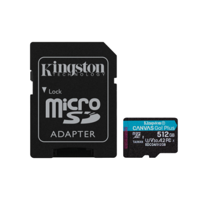 Kingston Technology Tarjeta microSDXC Canvas Go Plus Gen4 de 512 GB 200 MB s A2 U3 V30 y adaptador