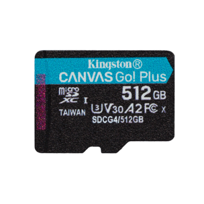 Kingston Technology Tarjeta microSDXC Canvas Go Plus Gen4 de 512 GB 200 MB s A2 U3 V30 y adaptador