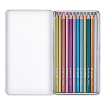 ESTUCHE METALICO CON 12 LAPICES DE COLORES METALICOS DESIGN JOURNEY 146M M12