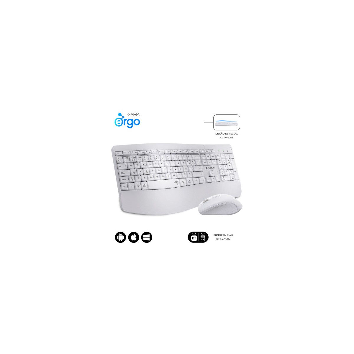SUBBLIM Teclado con raton COMBO DUAL OFFICE PROWAVE WHITE