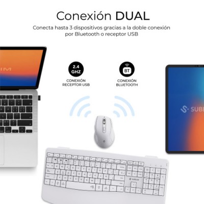 SUBBLIM Teclado con raton COMBO DUAL OFFICE PROWAVE WHITE