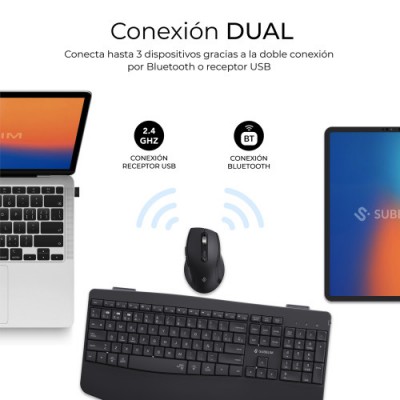 SUBBLIM Teclado con raton COMBO DUAL OFFICE PROWAVE BLACK