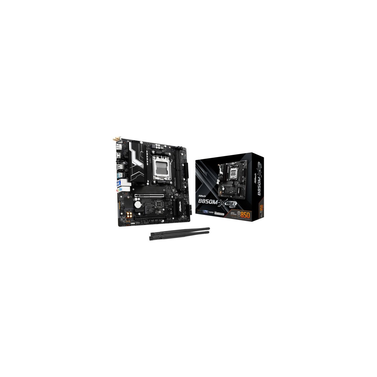 PLACA ASROCK B850M X WIFI R20AMDAM5B8502DDR5128GB1HDMI1DP4SATA325GBLANWIFI6EBT525USB322USB TYPE CMATX