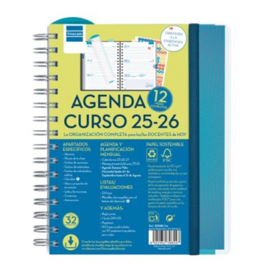 AGENDA DOCENTE 2025 2026 MAGISTRAL PERSONALIZABLE 4º 155X212 SEMANA VISTA HORIZONTAL AZUL FINOCAM 533380026
