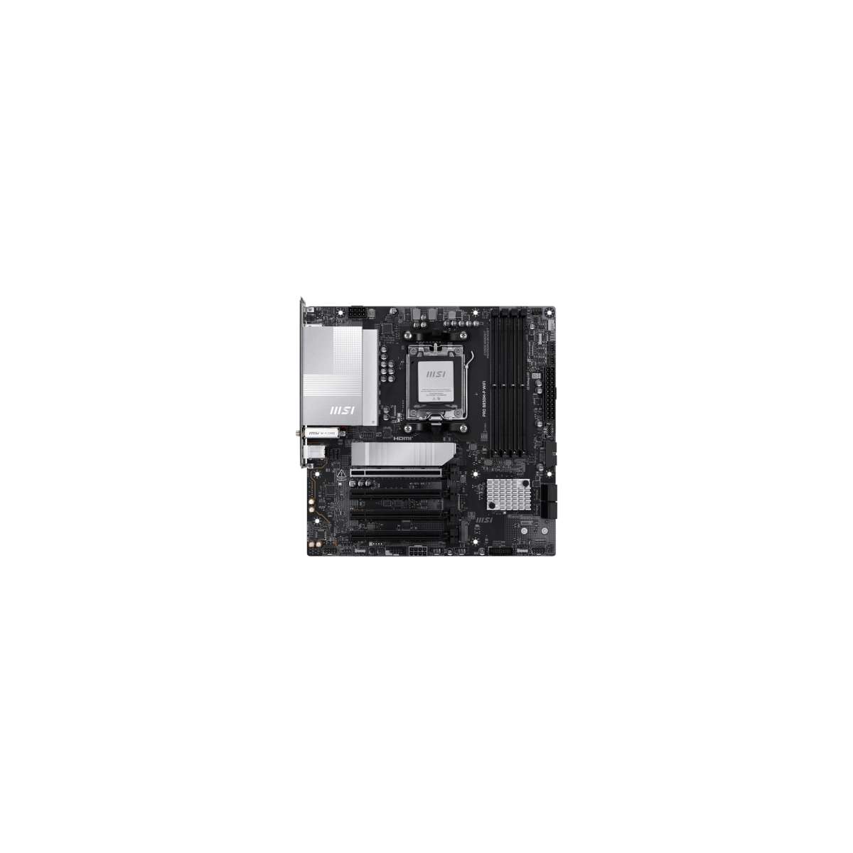PLACA MSI PRO B850M P WIFIAMDAM5B8504DDR5256GB1HDMI1DP4SATA33M25GBLANWIFI7BT547USB32MATX