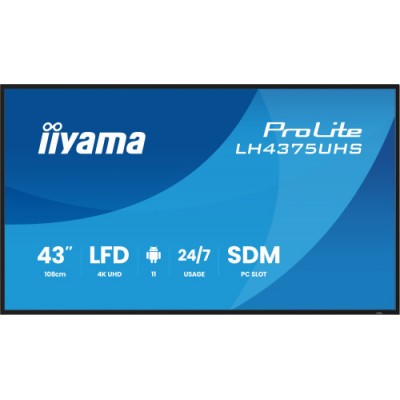 MONITOR IIYAMA 43 LH4375UHS B1AG ANDROID 11 3844X2160 4K UHD OPERACION 24 7 500CD LANDSC Y PORTRAIT 3XHDMI DP RJ45 VESA 400X400