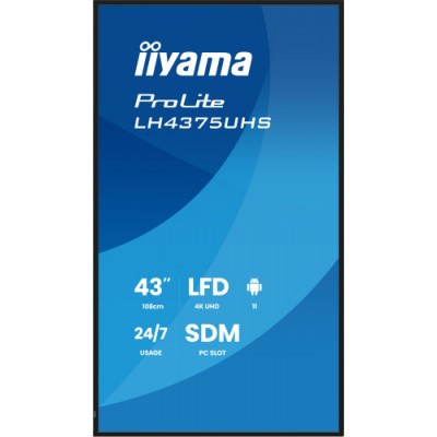 MONITOR IIYAMA 43 LH4375UHS B1AG ANDROID 11 3844X2160 4K UHD OPERACION 24 7 500CD LANDSC Y PORTRAIT 3XHDMI DP RJ45 VESA 400X400
