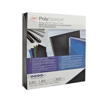 CAJA DE 100 CUBIERTAS POLIPROPILENO FORMATO A4 DE 300 MICRAS COLOR NEGRO GBC IB386831