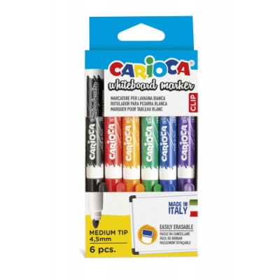 CAJA 6 ROTULADORES CLIP WHITEBOARD COLORES SURTIDOS CARIOCA 42921