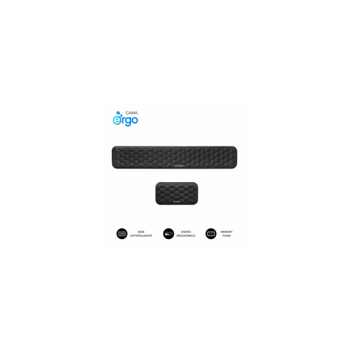 SUBBLIM Pack ERGO AIRPADDING Negro Reposamunecas Teclado Raton Espuma viscoelastica 65 D Tejido AirMesh transpirable Base antid