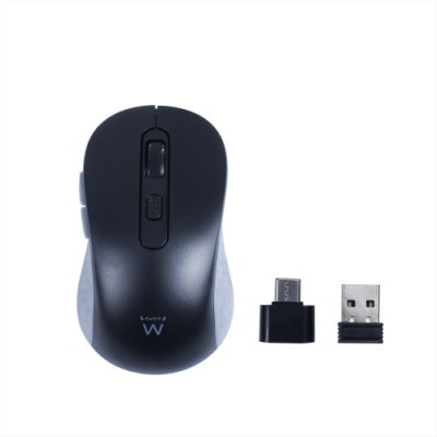 Ewent Raton inalambrico USB A de 24 GHz con botones silenciosos y adaptador tipo C