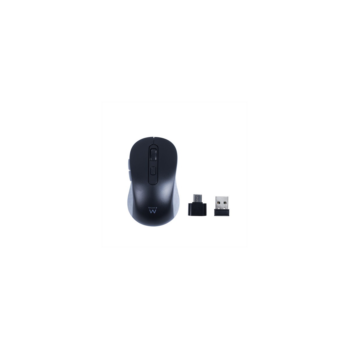 Ewent Raton inalambrico USB A de 24 GHz con botones silenciosos y adaptador tipo C
