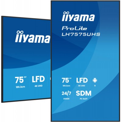 MONITOR IIYAMA 75 LH7575UHS B2AG 3840X2160 4K UHD 24 7 500 CD M 8MS DP 3XHDMI MICRO SD SLOT E SHARE IISIGNAGE 2 RJ45 SDM SLOT P