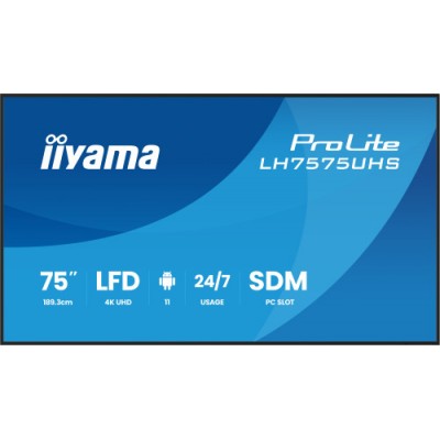 MONITOR IIYAMA 75 LH7575UHS B2AG 3840X2160 4K UHD 24 7 500 CD M 8MS DP 3XHDMI MICRO SD SLOT E SHARE IISIGNAGE 2 RJ45 SDM SLOT P