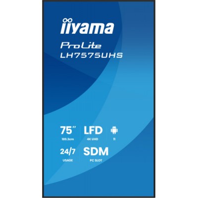 MONITOR IIYAMA 75 LH7575UHS B2AG 3840X2160 4K UHD 24 7 500 CD M 8MS DP 3XHDMI MICRO SD SLOT E SHARE IISIGNAGE 2 RJ45 SDM SLOT P