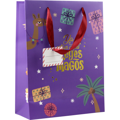 BOLSA PAPEL REYES MAGOS S 24X10X32 CM FOIL CON TARJETA COLGANTE COLORES SURTIDOS BISMARK 333601
