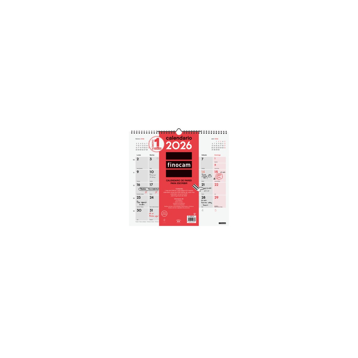 CALENDARIO 2026 NEUTRO PARED ESCRIBIR L 340X320MM FINOCAM 780070026