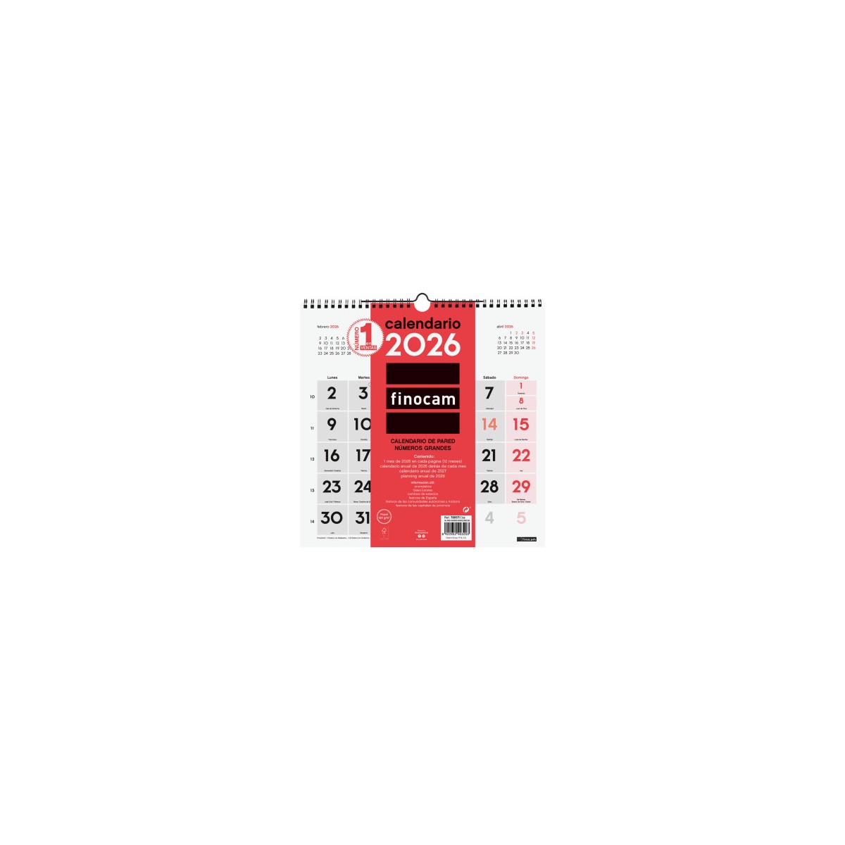 CALENDARIO 2026 NEUTRO PARED NUMEROS GRANDES 300X300MM FINOCAM 780570026