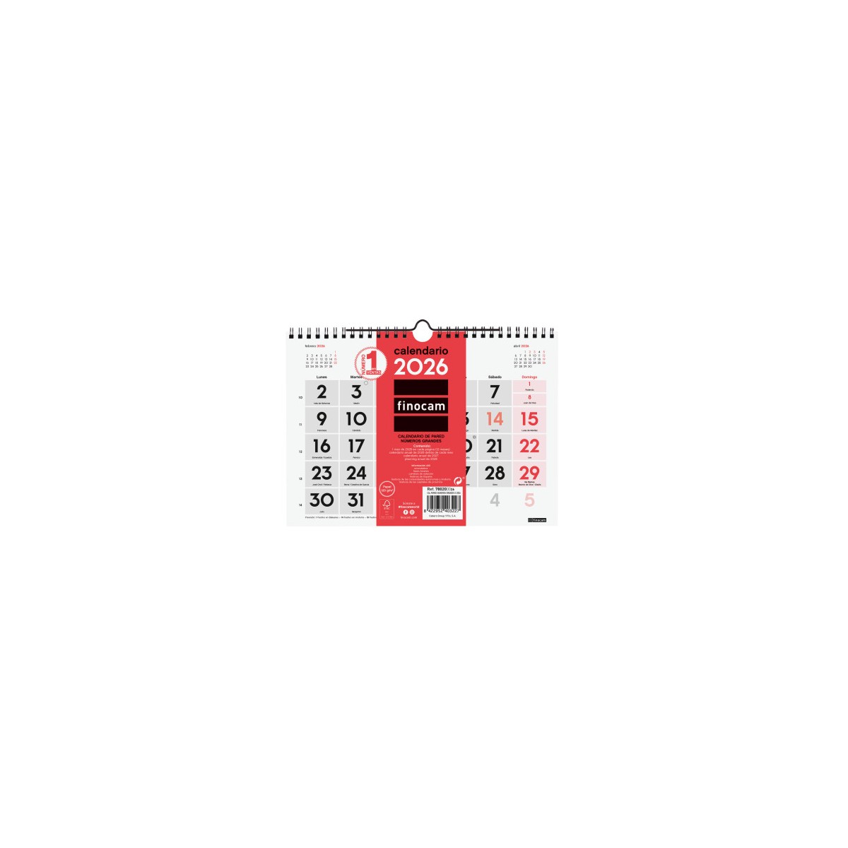 CALENDARIO 2026 NEUTRO PARED NUMEROS GRANDES S 210X150MM FINOCAM 780200026