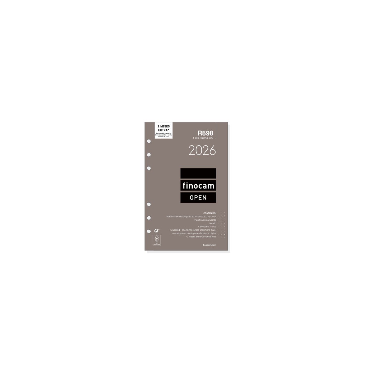 RECAMBIO ANUAL 2026 R598 OPEN500 117X181MM DIA PAGINA FINOCAM 711670026