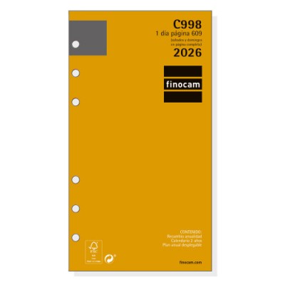 RECAMBIO ANUAL 2026 C998 CLASSIC609 94X171MM DIA PAGINA FINOCAM 201330026