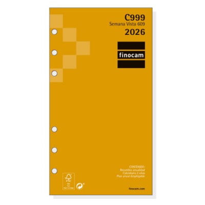 RECAMBIO ANUAL 2026 C999 CLASSIC609 94X171MM SEMANA VISTA HORIZONTAL FINOCAM 201260026