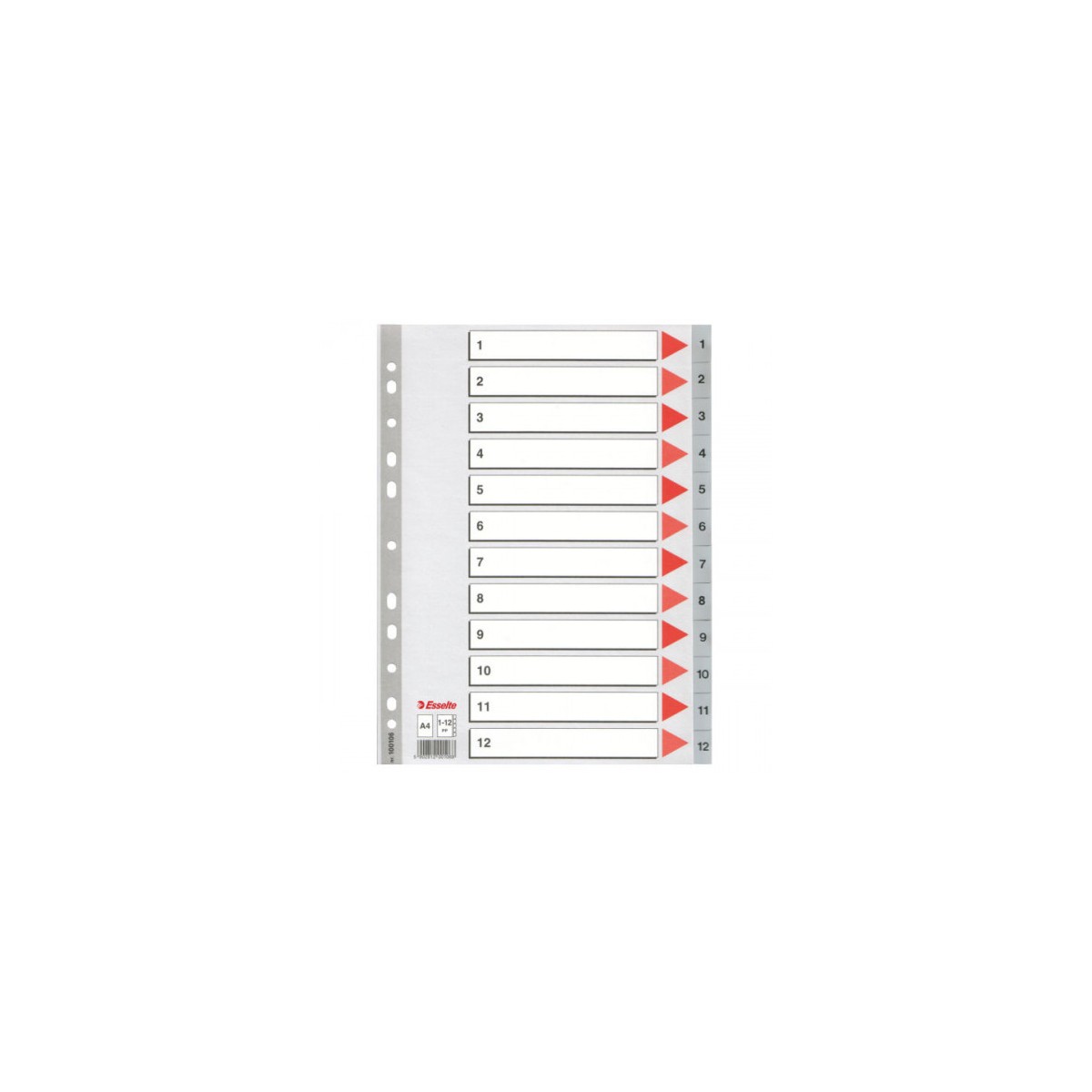 SEPARADOR NUMERICO POLIPROPILENO MULTITALADRO 1 12 FORMATO A4 COLOR GRIS ESSELTE 47138