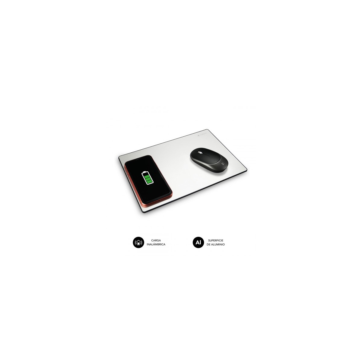 SUBBLIM Alfombrilla con cargador Inalambrico Mousepad Wireless Charger Aluminum Silver 10W SUBBLIM Alfombrilla con cargador Inalambrico Mousepad Wireless Charger Aluminum Silver 10W